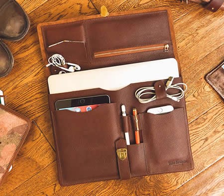 Handmade Genuine Leather Laptop Sleeve Leather Case Tablet Carrying Bag for Macbook Pro/Air 13 ...