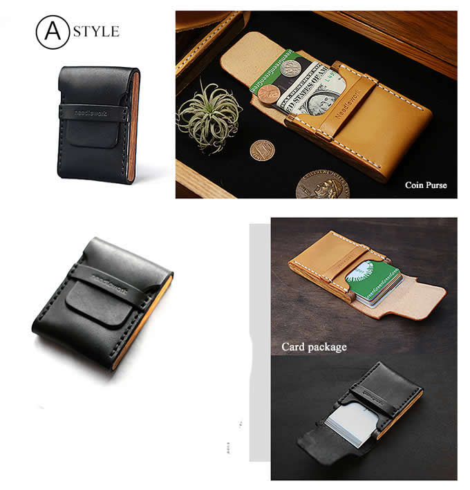 Handmade Genuine Leather&Wooden Business Name Card Holder Wallet Credit
