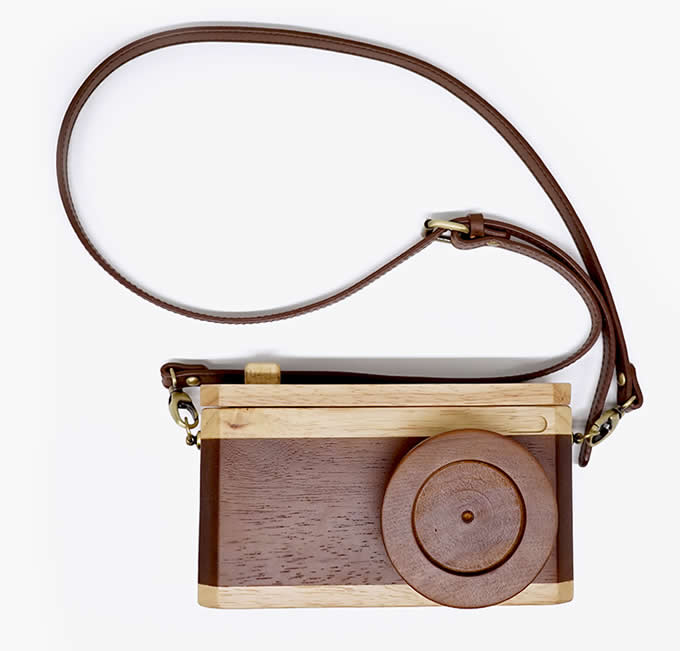 Wooden Camera Small Crossbody Cell Phone Purse Wallet With Shoulder Strap - FeelGift