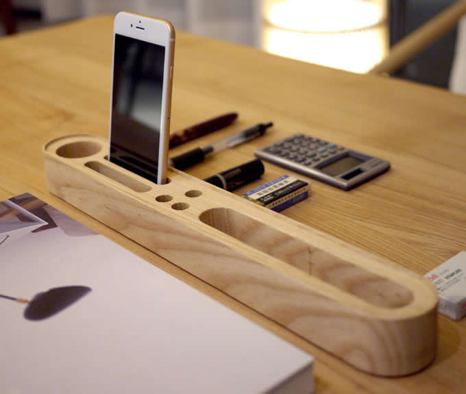 Wooden Business Card/Pen/Pencil/Mobile Phone Stand Caddy Office