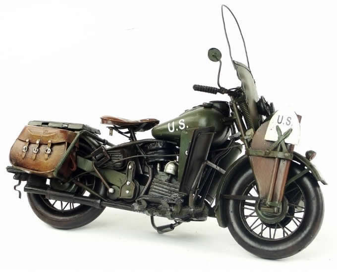 Handmade Antique Model Kit Motorcycle- 1942 Harley-Davidson "WLA