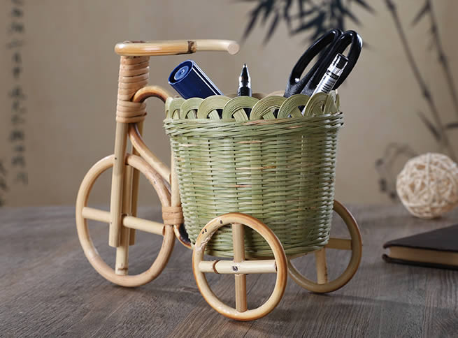 Handmade Bamboo Woven Tricycle Desktop Organize Pen Holder