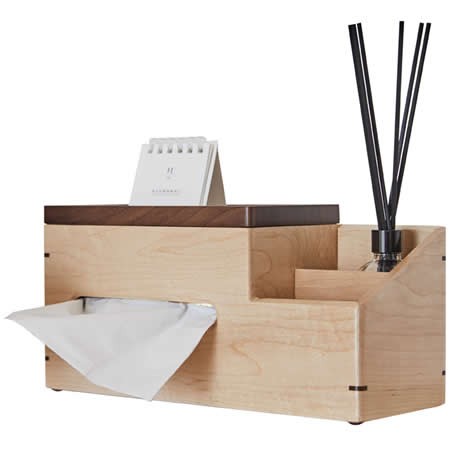 3 Compartment Bamboo Wood Organizer Caddy Tissue Holder, Remote Control
