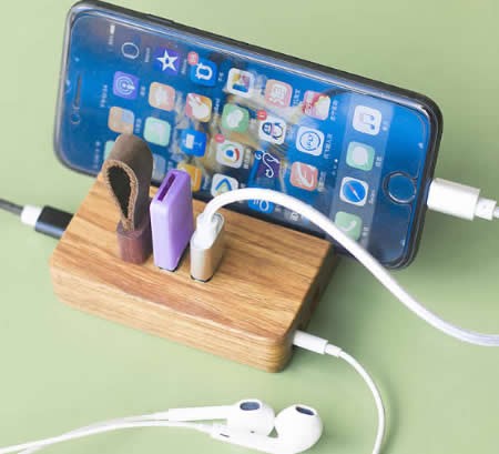 Portable  Wooden USB 2.0 3-Port Hub  with Stand for All Phones