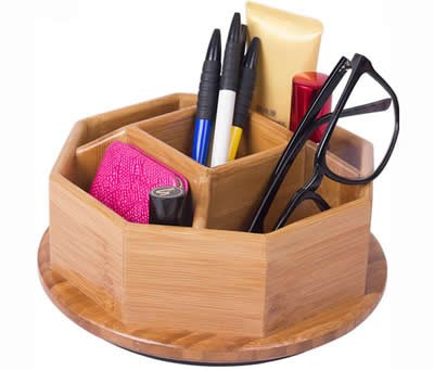 360 Degree Bamboo Wooden Rotation Office Supplies Storage Container 