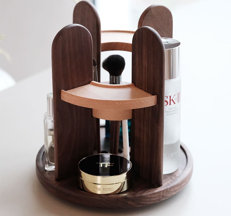 360 Rotation Cosmetic Organizer Wooden Storage Holder