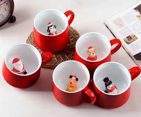 3D Cartoon Miniature Animal Santa Snowman Christmas Tree Figurine Ceramic Coffee Cup 