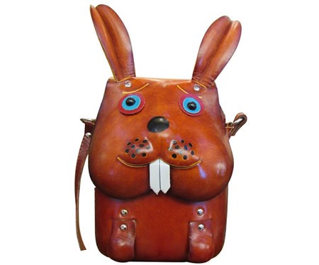 Cute big teeth cartoon bunny girl leather shoulder bag rabbit bag