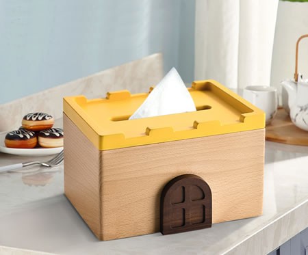 Fashion wooden small house castle tissue box home decoration idea