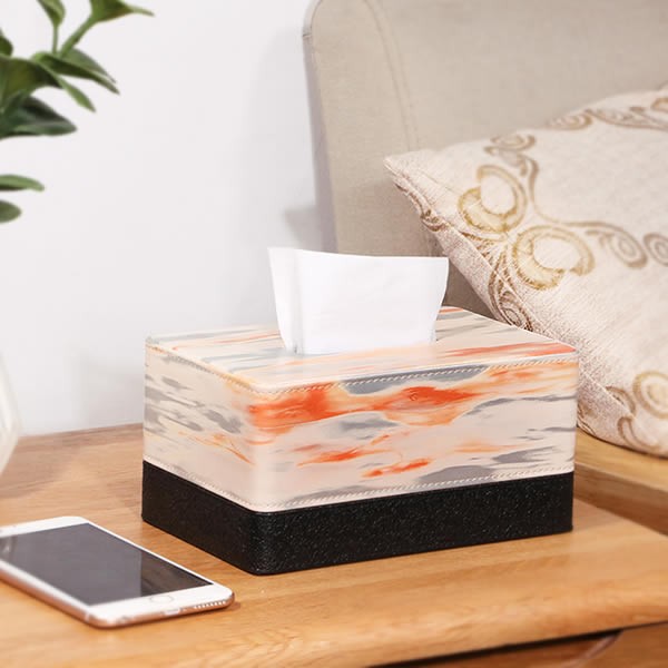 Exquisite red evening glow art decoration tissue box