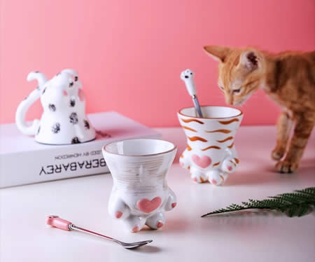 Cute cartoon cat paw ceramic mug Plum Spoon