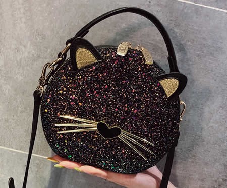 Cute bearded cartoon cat girl handbag shoulder bag
