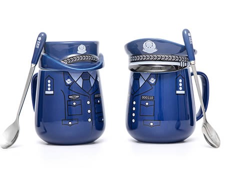 Creative blue police uniform ceramic mug gift cup