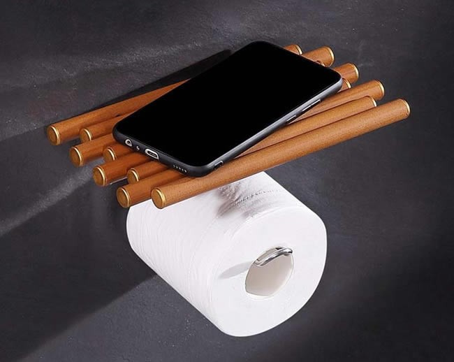 Wooden Roll Paper Holder Storage For Bathroom