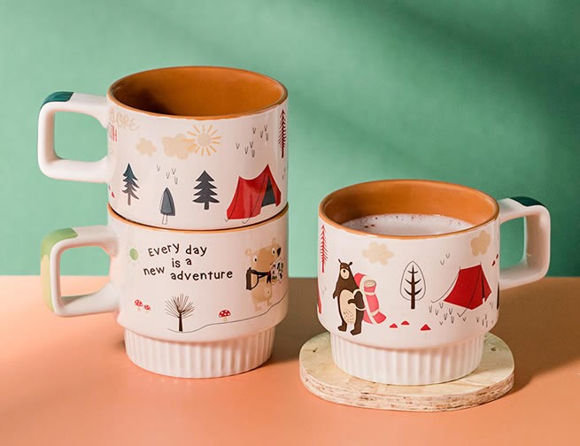 Abstract Cartoon Pattern Ceramic Milk Mug Coffee Cup