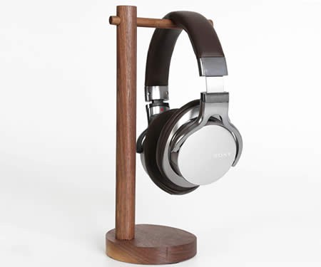 Simple Solid Wood Black Walnut Desktop Headphone Stand & Jewelry Storage Holder