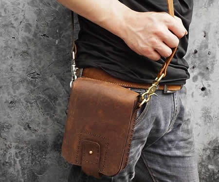 Classic vintage handmade cowhide small shoulder bag Outdoor leather belt bag