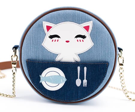 Simple and stylish kitten round canvas shoulder bag