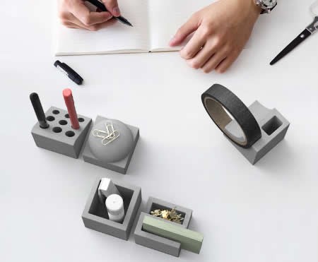 5pcs Concrete Stationery Bundle Set-  Pen Holder, Business Card Holder,Flower Pot,Paperclip holder