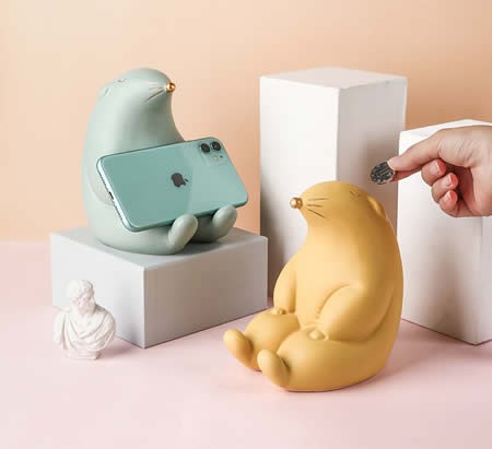 Cute Cartoon Groundhog Ceramic Phone Holder With Piggy Bank Function Nice Gift