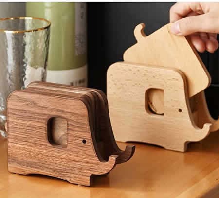 Creative Wooden Elephant Cup Coaster Wood Kitchen Insulation Mat Phone Holder