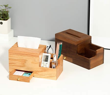 Multifunctional Wooden Desktop Organizer Storage Box Tissue Box