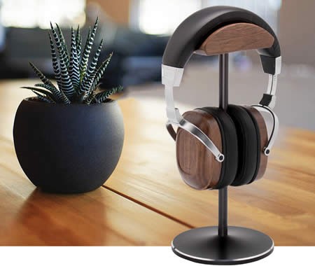 Simple Wooden Aluminum Alloy Combined With Desktop Headphones Storage Holder