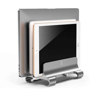 Adjustable 3 Slot Aluminum Desktop Holder Fit Notebooks and Tablets, 