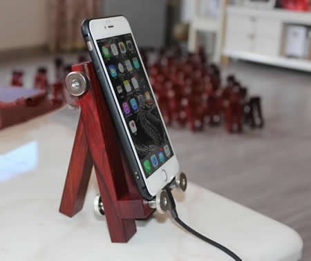Adjustable Handmade Wooden Desktop Cellphone Tablet Stand Holder for Cellphones, iPhone 