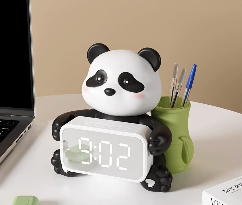 Adorable Panda Decorative Desk Clock and Pen Holder