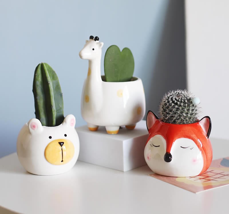 Cute Little Animal Flowerpot, Fox,Cat,Pig,Deer