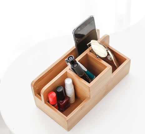 Wooden Desktop Storage Organizer/Remote Control Caddy Holder Wood Box Container for Desk, Office Supplies