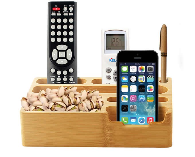 Bamboo Desk Organizer Cell Phone TV Remote Control Holder Caddy Office Supplies Storage Box Organizer Pens/Pencils Holder