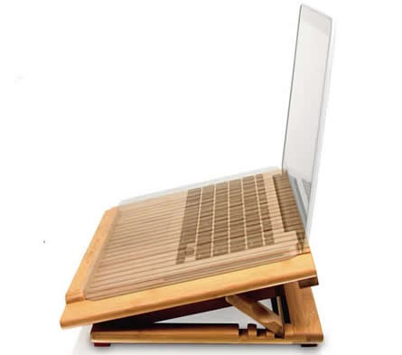 Adjustable Bamboo 11.6"~15.4" Laptop Cooling Fan Table Stand for Apple MacBook & Laptops 