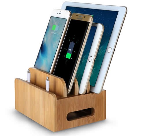  Bamboo Multi- Device Desktop Organizer  Charging Station For Smart Phones, Tablets and Laptops