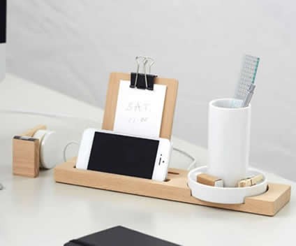 Bamboo Multifunction  Smart phone Charging Station and Desktop organizer