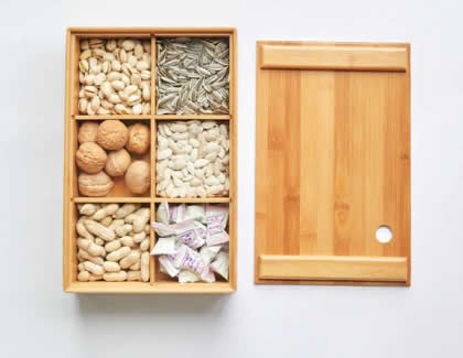  Bamboo Nuts Snacks Storage Box with Dividers