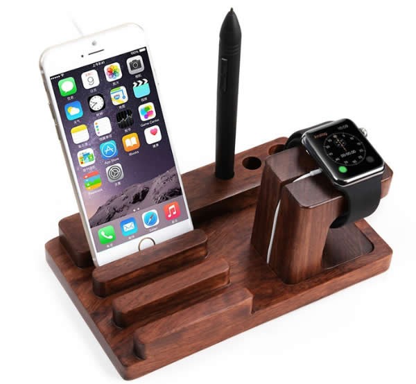Bamboo Wooden Charge Dock Holder for Apple Watch & Docking Station Cradle Bracket for SmartPhones