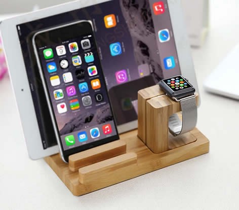 Bamboo Wood Charging Stand Bracket Docking Station For Apple Watch & iPhone 