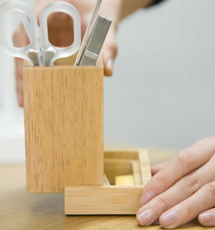  Bamboo Wood Desk Pen Pencil Holder 