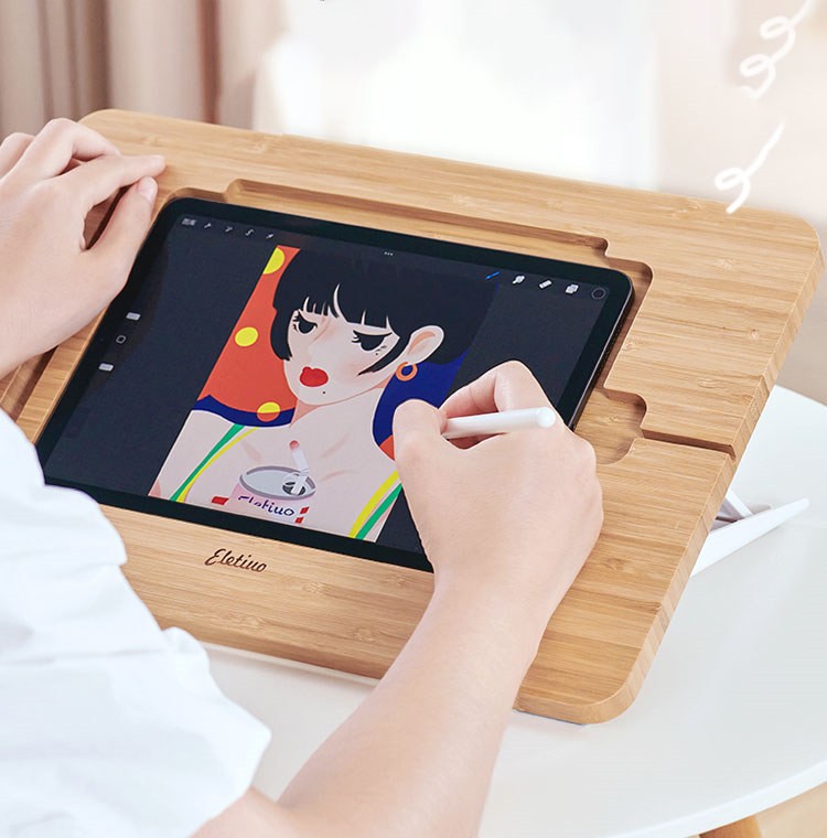 Bamboo Wood Ipad Stand, Adjustable Drawing Reading Stand