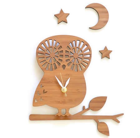 Bamboo Wood OWL Wall Clock