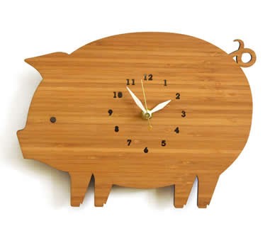 Bamboo Wood Pig Wall Clock