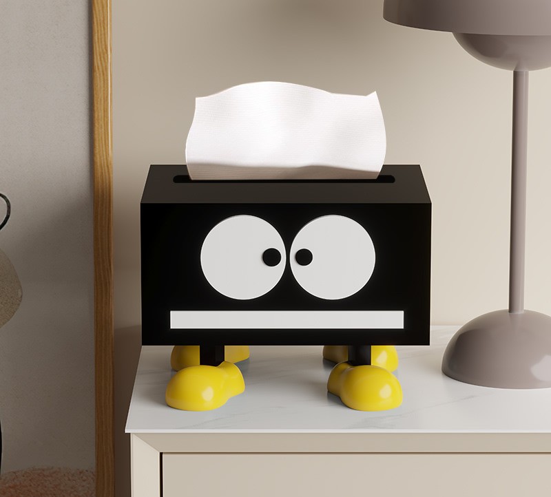 Black Big-Eyed Cartoon Expression Tissue Box