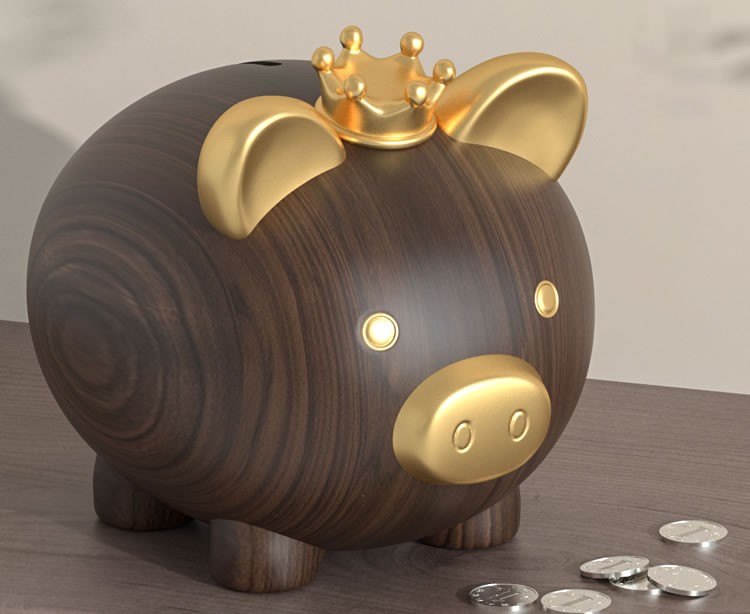 Classic Imitation Black Walnut Color Pig Piggy Bank