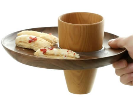 Black Walnut Wood Bread Serving tray with Drink Cup