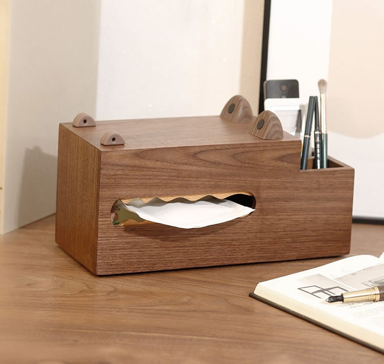 Black Walnut Wood Crocodile Multi-Functional Tissue Box,Storage Holder