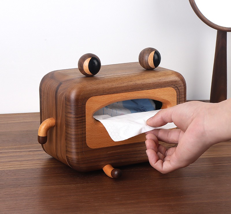 Black Walnut Wood Frog Tissue Box