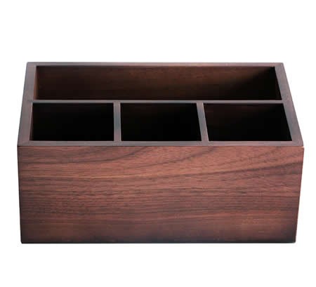 Black walnut Wooden Desktop Storage Organizer / Remote Control Caddy Holder Wood Box Container for Desk, Office Supplies, Home, End Table