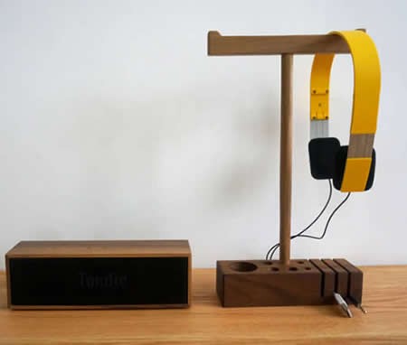 Black Walnut Wooden  Headphone Hanger Pen Pencil Holder Cord Cable Clip Holder Management System